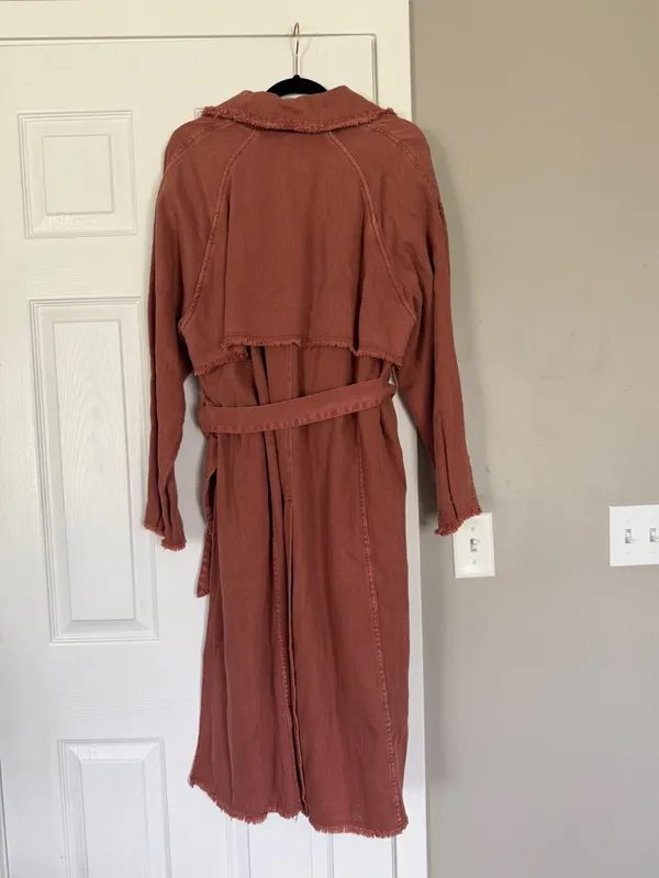 Free People Dusty Rose Long Coat Jacket Belted Double Breasted Trench Coat - Image 10