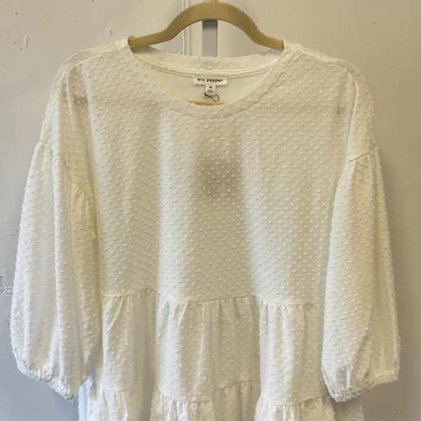 NWT‎ Blu Pepper White Swiss Dot Tiered Babydoll Top Balloon Sleeve BIST1105 Med - Image 4