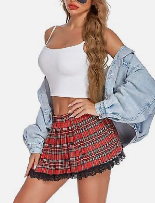 Avidlove Plaid High Waist Pleated Mini Skirt - Image 3
