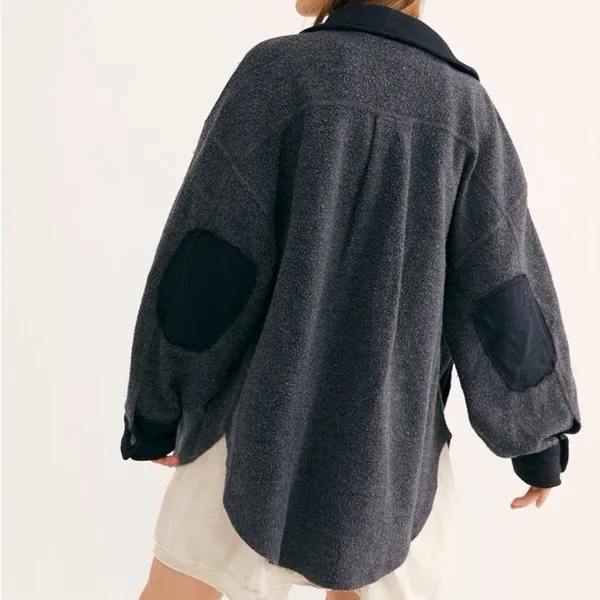 Free People Ruby Jacket Oversized Shacket Fleece Distressed Washed‎ Black Size M - Image 2