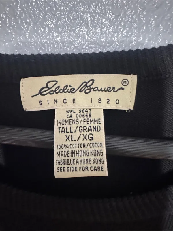 Vintage Eddie Bauer Solid Black Crewneck T-Shirt Womens XL Tall Gorpcore Tee - Image 3