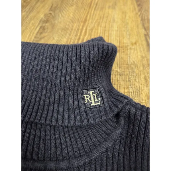 Lauren Ralph Lauren LRL Navy Blue Ribbed Stretch Women's Turtleneck Shirt Medium - Image 2