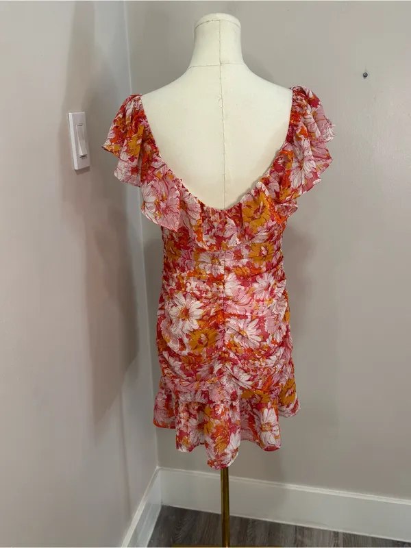 HELLO MOLLY Flowers On My Mind pink &. orange Mini‎ off the shoulder Dress XL 10 - Image 3