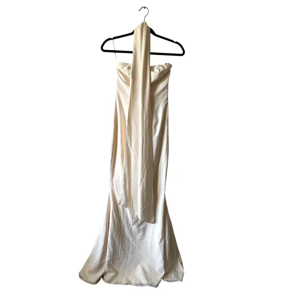 Oh Polly Imogene Scarf-Detail Strapless Gown Maxi Dress in Ivory Size 4 - Image 7