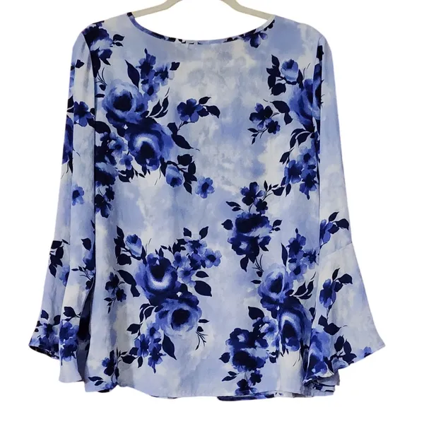 Counterparts Womens Cottagecore Blouse Blue‎ Floral Bell Sleeve Large - Image 4