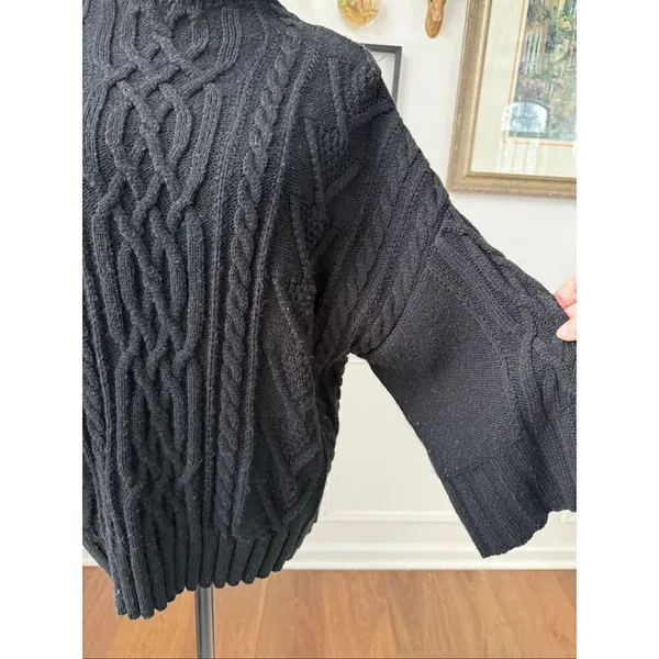 New York & Co Black Fisherman Knit Funnel Neck Boxy Sweater L - Image 4