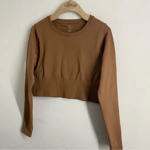 Aerie OFFLINE Cropped Long Sleeve Athletic Top Brown M - Image 7