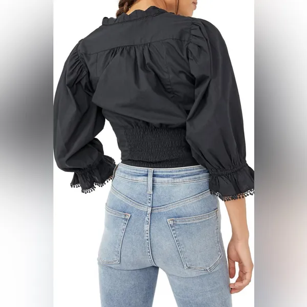 Free people louella embroidered lace blouse top sz small black‎ whimsigoth - Image 2