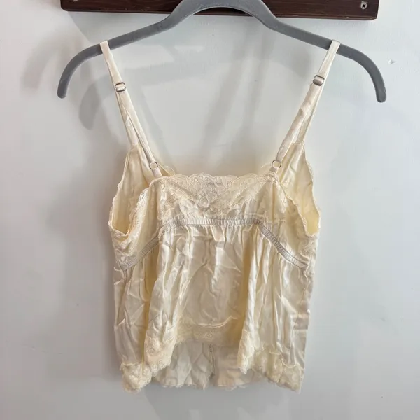 Shyanne Lace Trim Button Front Camisole Top Cream XS Viscose Boho Sleeveless - Image 3