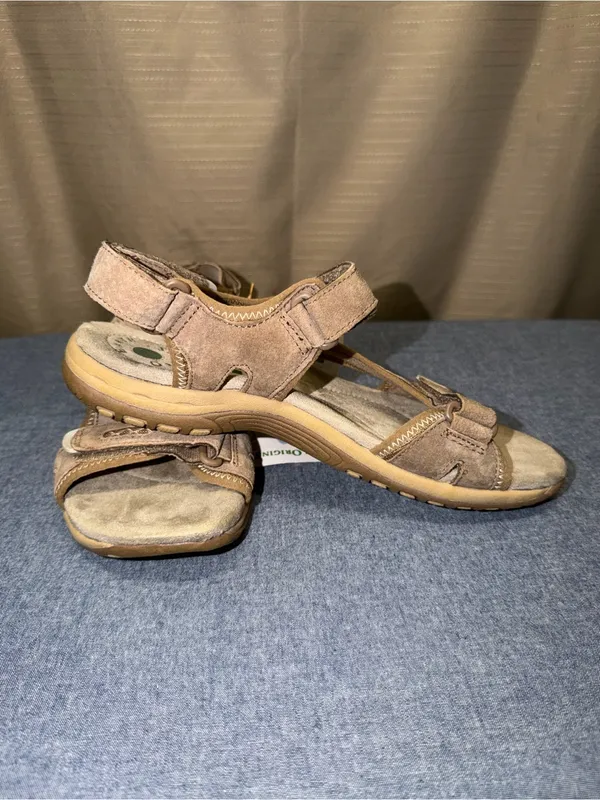 Earth Origins Tan Suede Adjustable Strap Sandals - Image 3