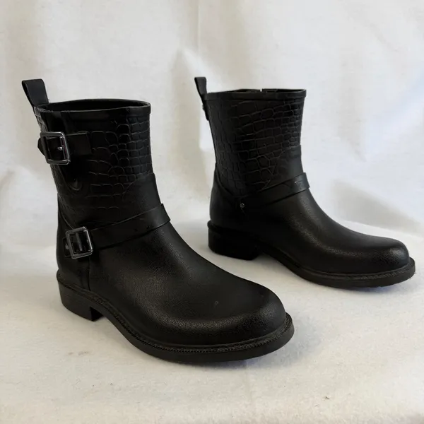 Sam Edelman Keigan Womens 8‎ Black Buckle Rubber Croc Embossed Rain Boots - Image 6