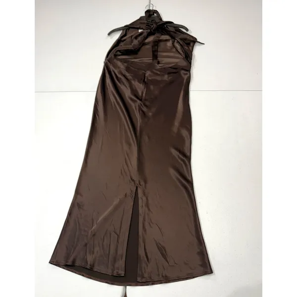 Retrofête Ester Dress brown satin halter Macy dress open back size Large - Image 8