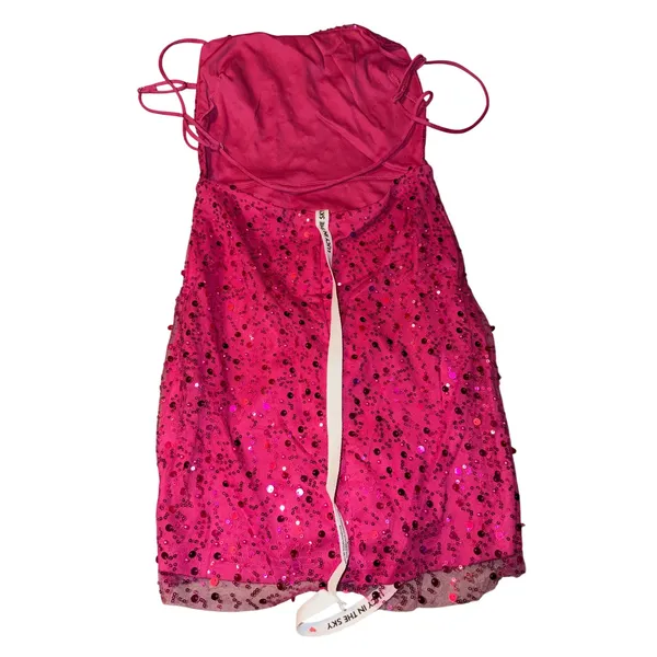 Lucy In The Sky Pink Sequin Mini Dress‎ Spaghetti Straps Party Clubwear, Size S - Image 3