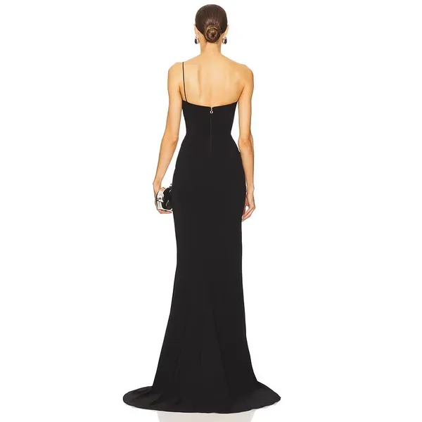 Nookie One Shoulder Gown Maxi Dress M Black High Slit Formal Prom Homecoming - Image 3