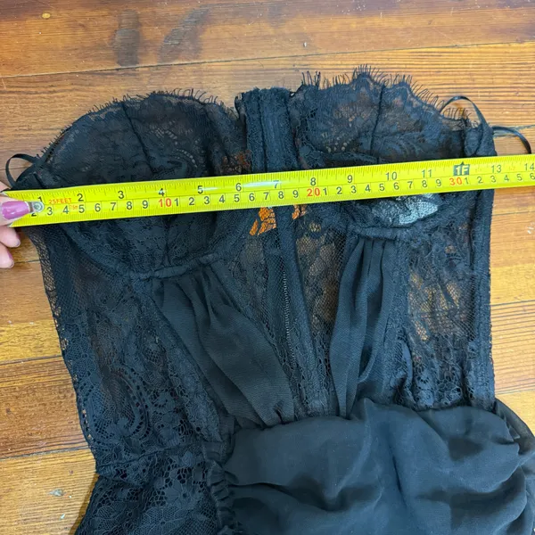 Sheer Black Strapless Lace Evening Gown - Image 5