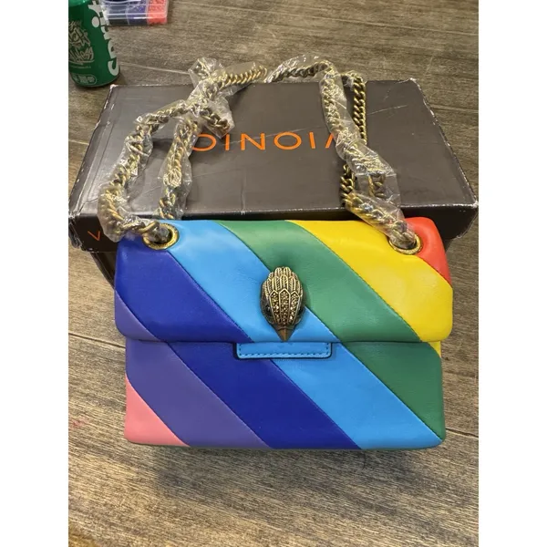 Kurt Geiger London Mini Kensington Bag Stripped Rainbow Eagle Chain Leather - Image 2