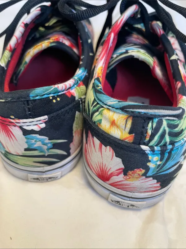 Vans Black Canvas Sneakers with Pink & Teal Floral Print - Image 5