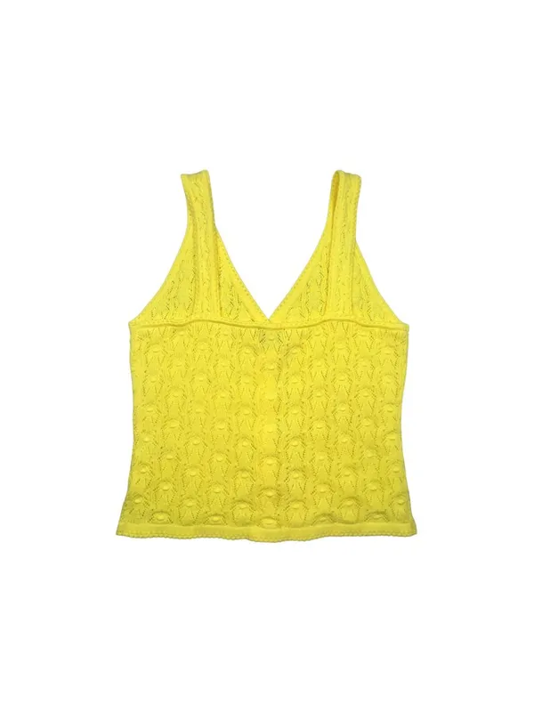 Milk & Honey Yellow Pointelle Knit Button Front Tank Top Size Medium - Image 3