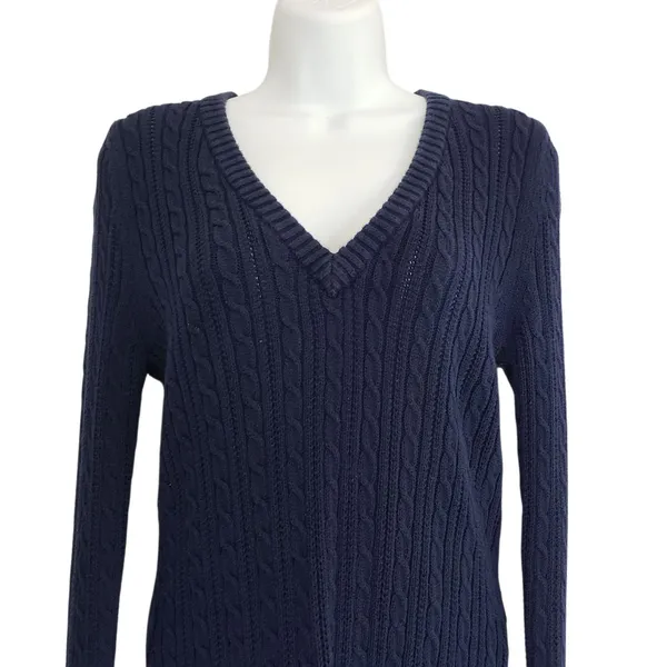 Vintage American Eagle Cable Knit Sweater Large Blue V Neck Preppy Y2K - Image 10