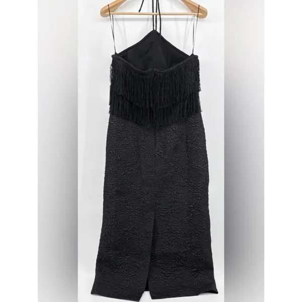 Tuckernuck Hyacinth House Black Halter Fringe Midi Dress Natalie size Small - Image 12