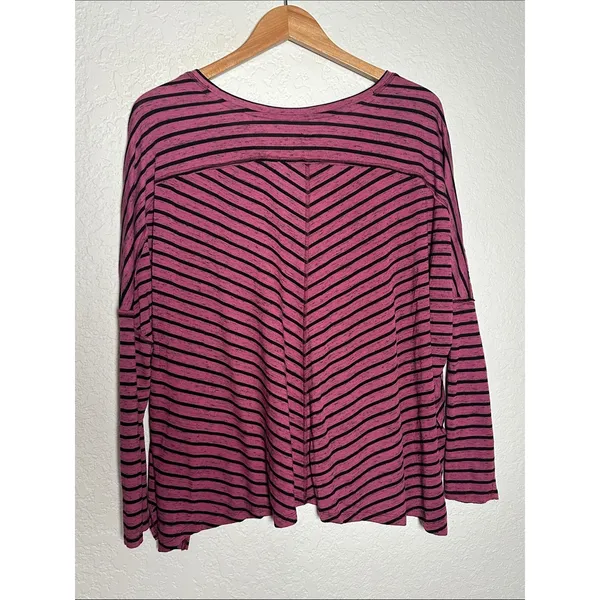 NEW We the Free People Stripe Tee Maroon Black Casual Slouchy Medium Top - Image 7