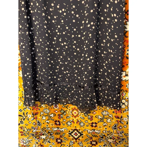 Vintage 100% Silk Black Cream Polka Dot Flutter Sleeve Midi Dress Size 8 - Image 5