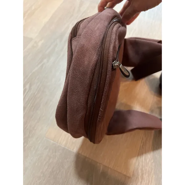 Travelon Microsuede Elliptical 2 Compartment Brown Sling Bag Safe Travel - Image 7