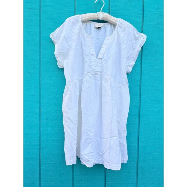 Universal Threads Womens White Linen Blend V-Neck‎ Short Sleeve Shift Dress L - Image 4