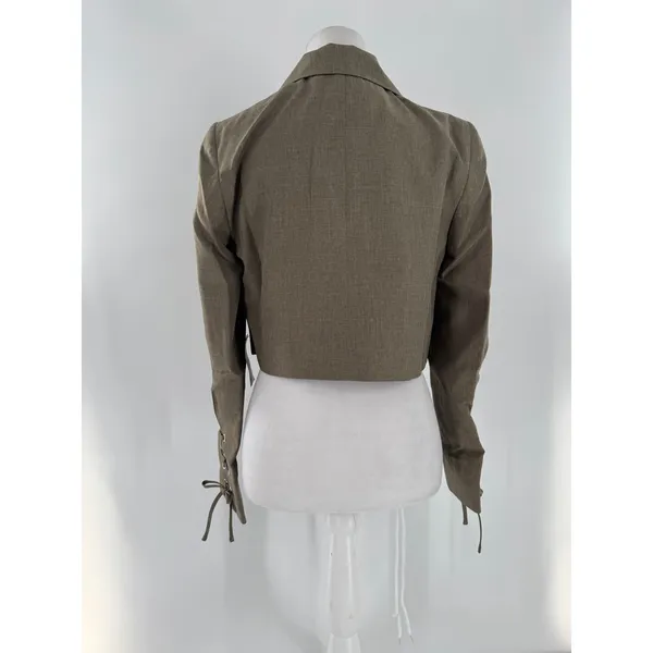 Miss Selfridge ASOS Cropped Blazer US 4 Taupe Double Breasted Lace Up Sleeves - Image 5