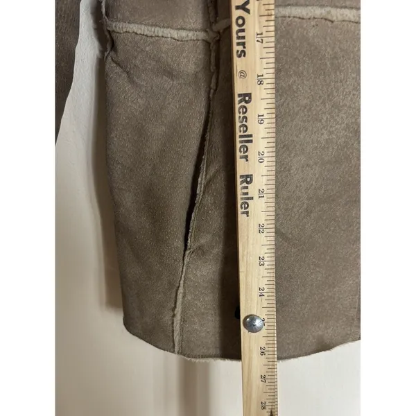 Guess Shearling Jacket Women's Tan Faux Fur Lined Suede Leather Coat Medium - Image 7