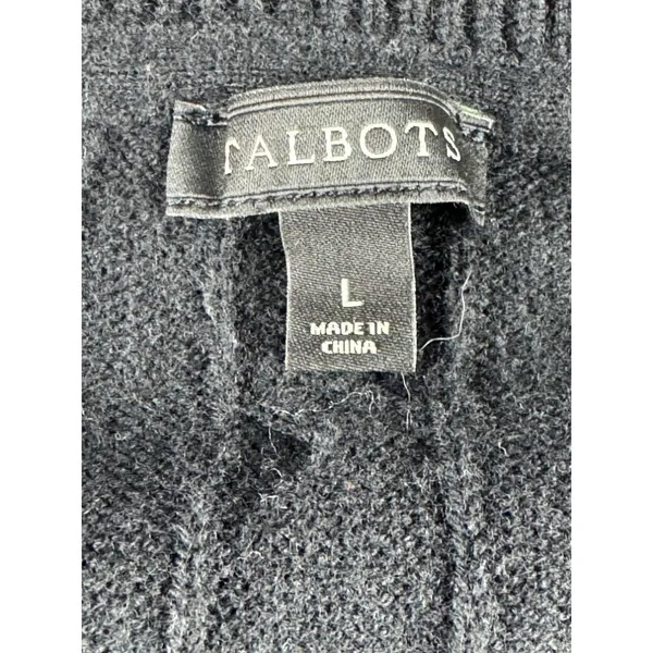 Talbots Women Black Cable Knit Lambswool Blend Button Cuff Sweater Large Classic - Image 3