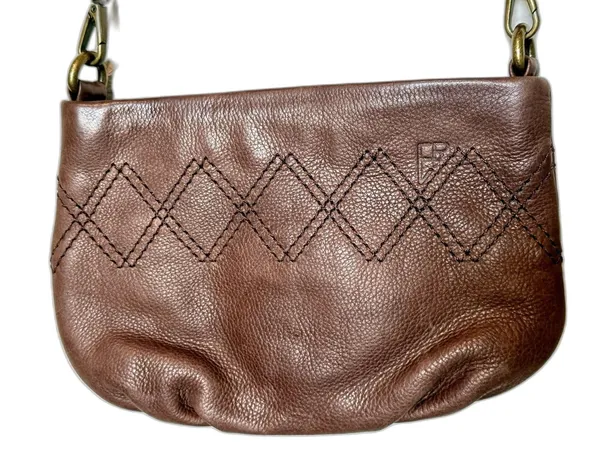 Vintage Eddie Bauer Brown Pebbled Leather East West Crossbody Bag Y2K Boho Purse - Image 2