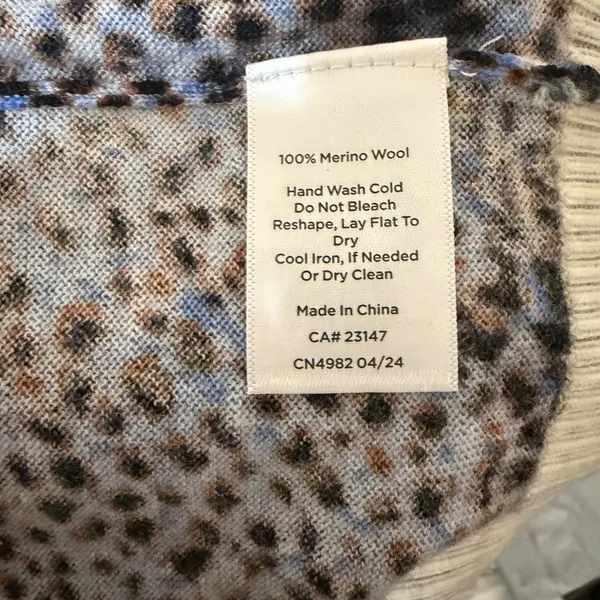 Talbots Sweater‎ Womens Medium Blue Brown Leopard Merino Wool Crew Neck Pullover - Image 5