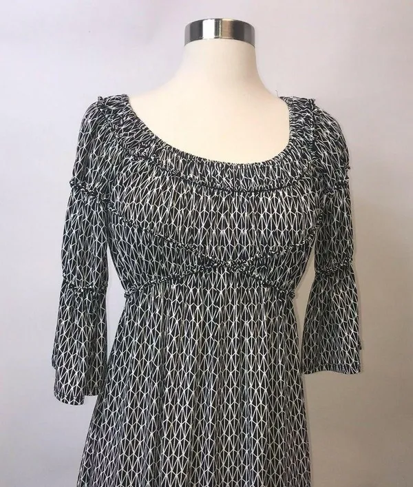 Sophie Max Studio Womens Dress Size XS Black White Geometric 3/4 Flounce Sleeve - Image 2