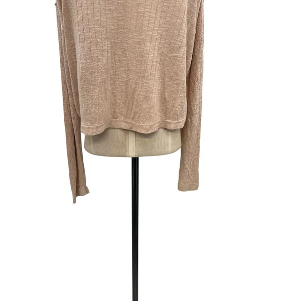 Free People Betty Cardigan Sweater Linen Blend‎ Beige Tan Size XL - Image 10