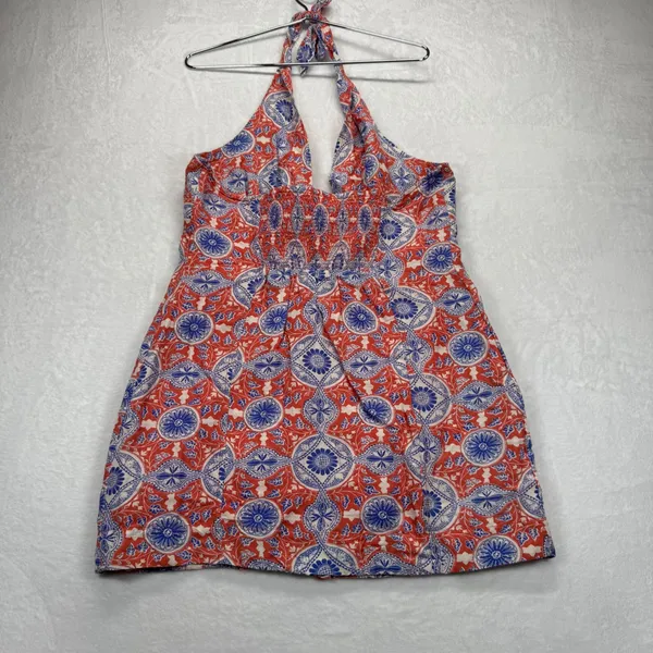Maeve Anthropologie Halter Dress Button Front Linen‎ Blend Red Blue Large - Image 10