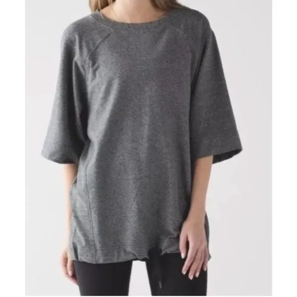 Lululemon Half Sleeve Gray Tunic Sweatshirt Size 10 M/L Loungewear Drawstring - Image 5