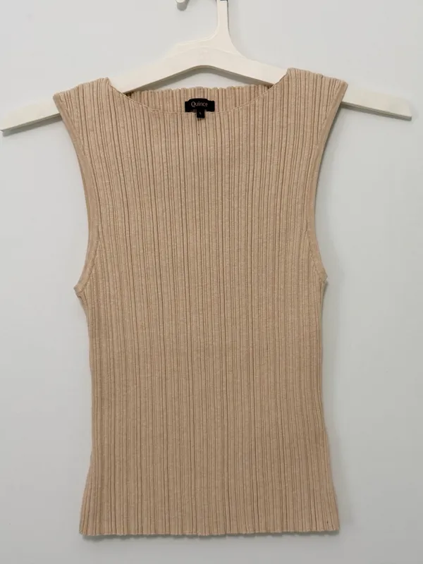 QUINCE Cotton Cashmere Ribbed Tank / Heather Oatmeal / Large - Image 12