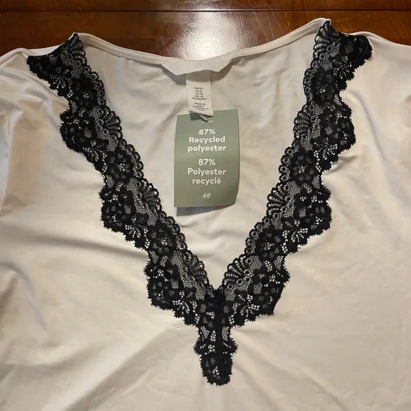 H&M White Bodysuit Lace Trim - Image 3