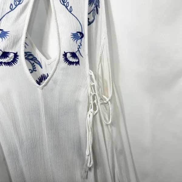 Free People Medium Slip Dress Adelaide Festival White Blue Floral Boho Mini 195‎ - Image 13