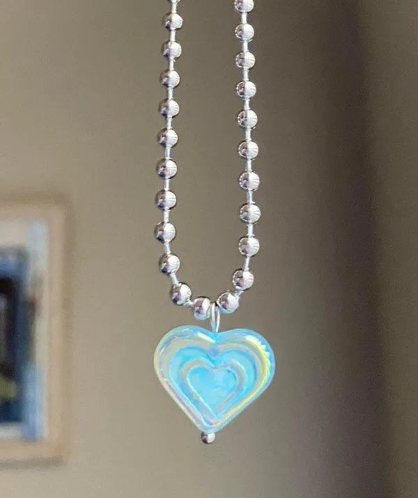 Handmade quality Czech glass bead fairy y2k cyber vintage retro style ball chain necklace💙🩵💙 - Image 4