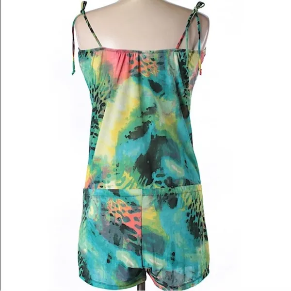 HYPE Watercolor Abstract Tie Shoulder Shorts Romper Jumper Jumpsuit - Image 3