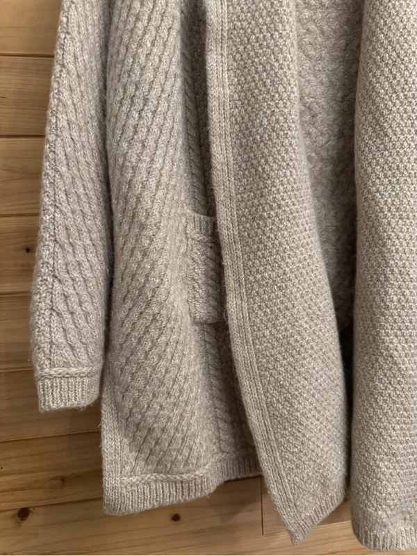 Aran Crafts XL Cream Merino Wool Cable Knit Open Front Cardigan Ireland Cozy - Image 5