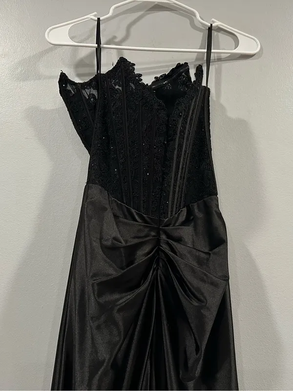 Sherri Hill 55419 Black Corset Beaded Bodice and Satin Gown Sz 2 Prom - Image 6