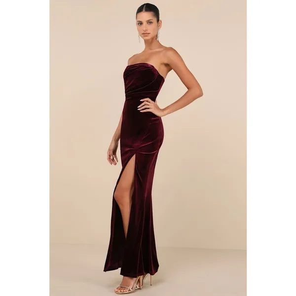 NWOT Lulus Perfectly Captivating Plum Purple Velvet Strapless Maxi Dress Size L - Image 7