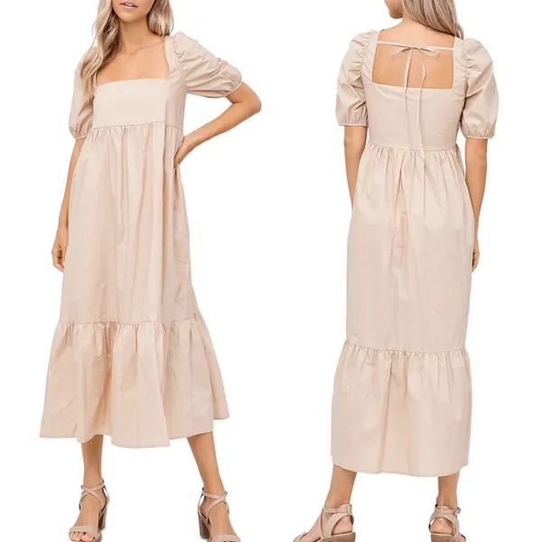 En Saison Square Neck Puff Sleeve Midi Dress - Image 3
