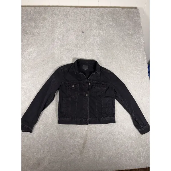 Women's Small American Eagle Black/Grey Denim‎ Jacket 100% Cotton - Image 3