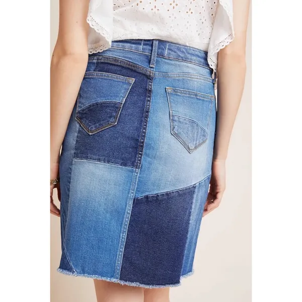 Driftwood Anthro Saydi Patchwork Denim Jean Boho Retro A line skirt womens 26 4 - Image 6
