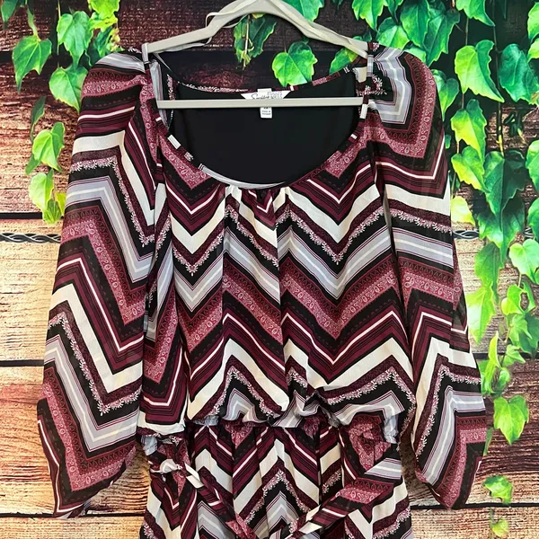 Vintage Speechless Chevron Dress Womens 2X Mini Midi Purple Belted Scoop Neck - Image 2