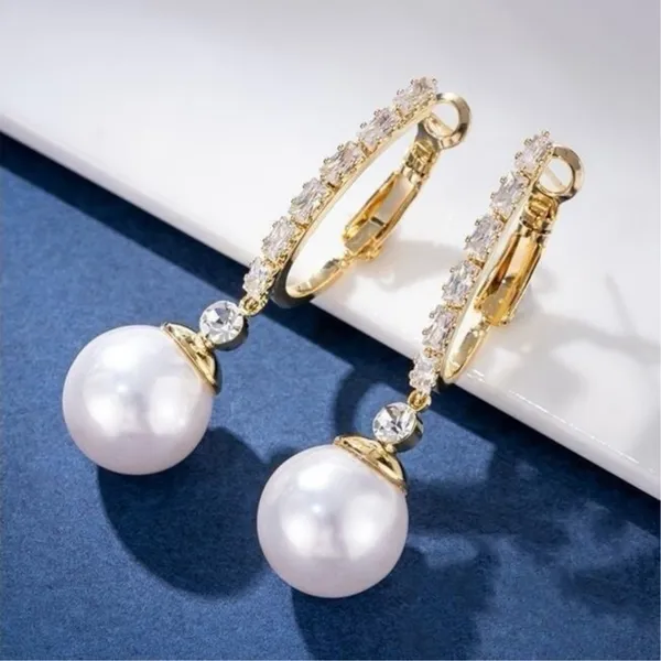 White Pearl Dangle Drop Earrings for Women - Image 4